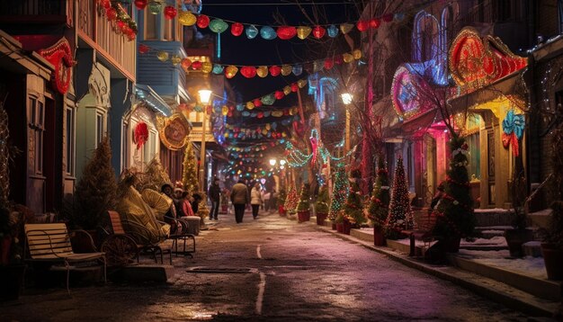 uma cena de rua de uma cidade decorada para Nowruz