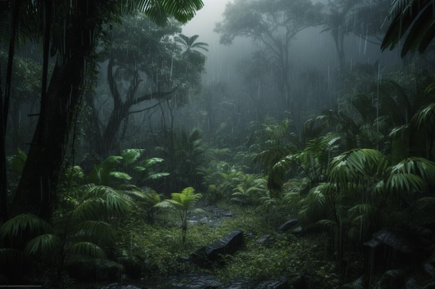 Uma cena de selva com uma cena de selva