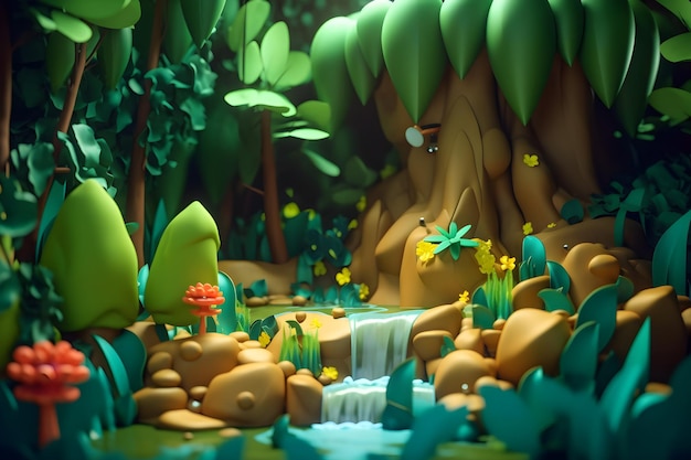 Foto uma cena de uma floresta com uma cachoeira e uma cachoeira.