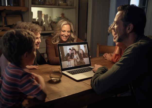 Foto uma cena de uma reunião virtual de pais facilitada pela ia, capturando a mistura da interação humana