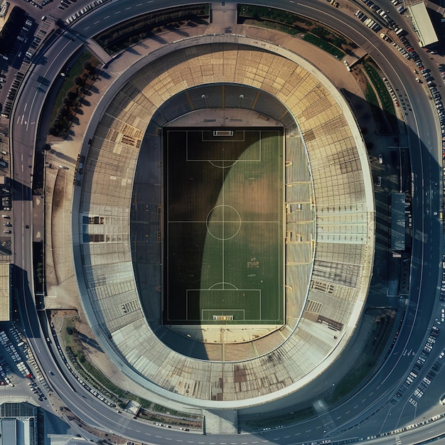 Uma cena dinâmica em um estádio de futebol ao anoitecer fumaça e multidão