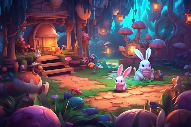 Uma cena do coelho do jogo
