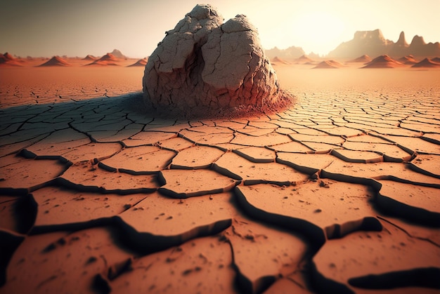 Uma cena do deserto com uma pedra no meio do deserto.