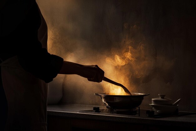 Foto uma cena épica de cozinha de um chef.