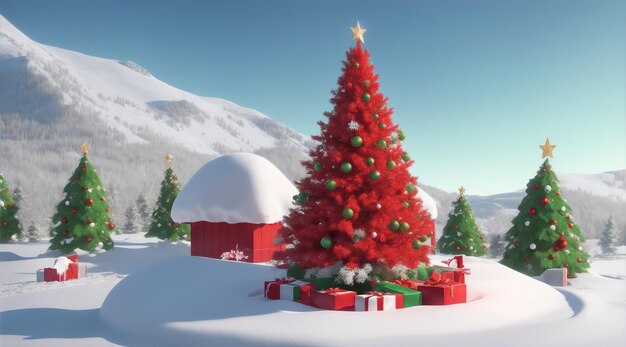 Uma cena festiva de férias com uma paisagem coberta de neve
