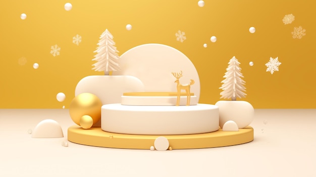 Uma cena minimalista de exibição de pódio amarelo para o Natal