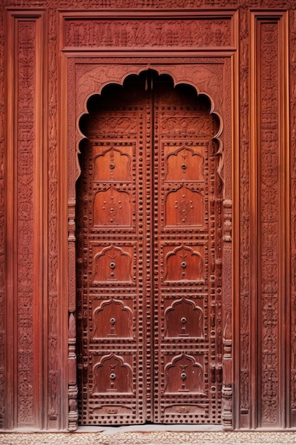 Foto uma cena minimalista de um único painel de porta de madeira intrincadamente esculpido de um tradicional ha paquistanês