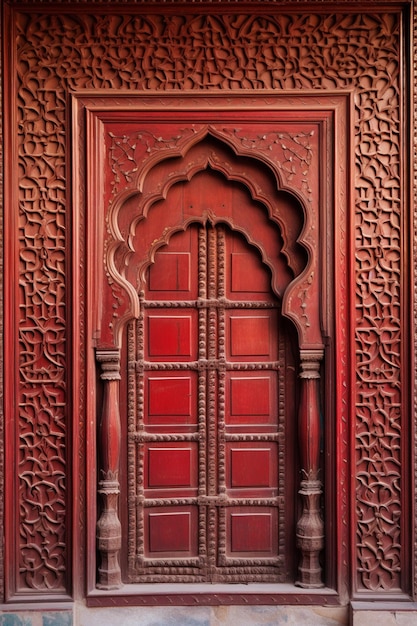 uma cena minimalista de um único painel de porta de madeira intrincadamente esculpido de um tradicional ha paquistanês