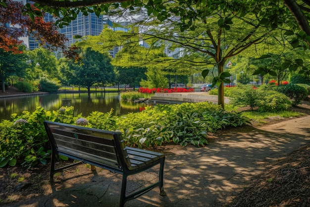 Uma cena pacífica de parque no coração da cidade