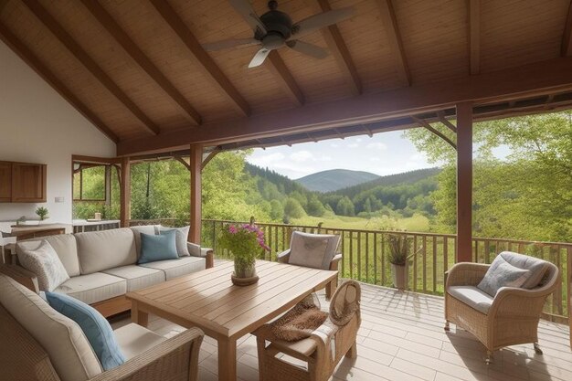 Uma cena pitoresca em Fort Mill, Carolina do Sul, com uma cabana de madeira à distância.