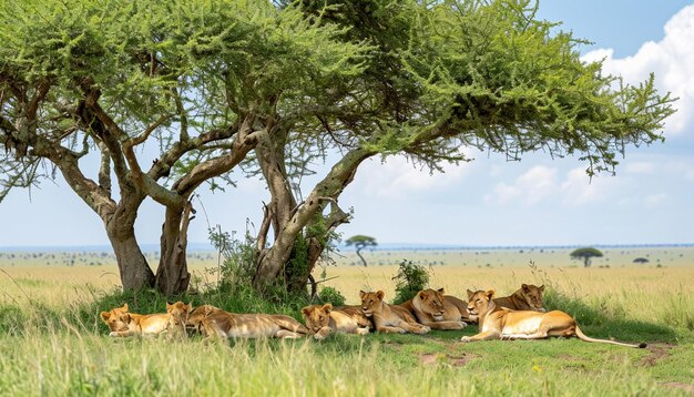 Foto uma cena poderosa de um orgulho de leões africanos