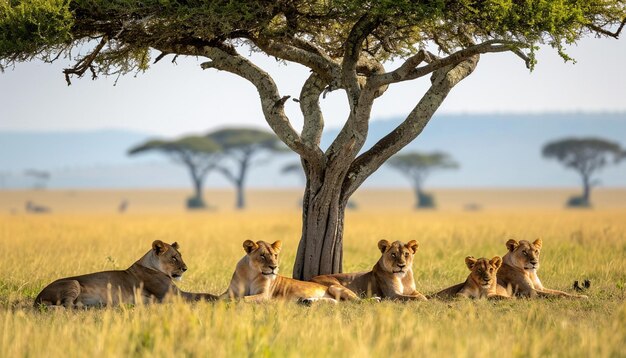 Foto uma cena poderosa de um orgulho de leões africanos