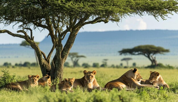 Foto uma cena poderosa de um orgulho de leões africanos