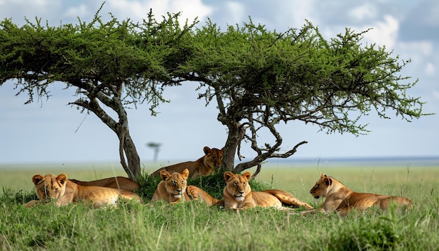 Foto uma cena poderosa de um orgulho de leões africanos