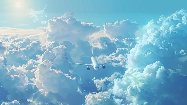 Uma cena serena de aeronaves brancas fazendo o seu caminho th ilustração gerada pela IA