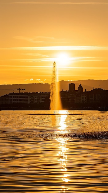 Foto uma cena serena do lago genebra ao pôr-do-sol