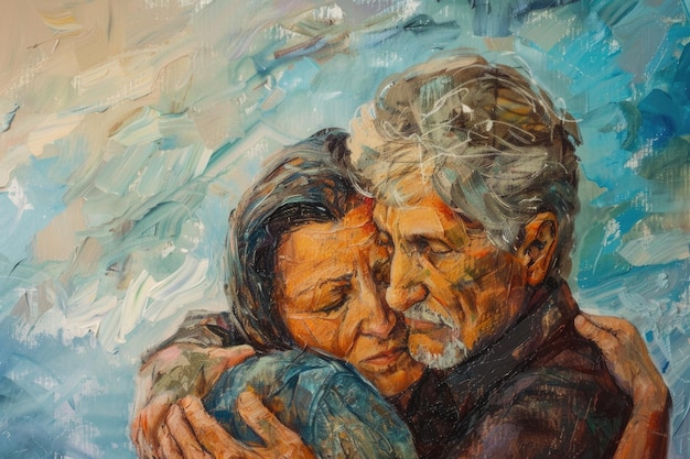 Uma cena sincera capturando dois indivíduos se abraçando em um abraço terno expressando conforto, conexão e amor.