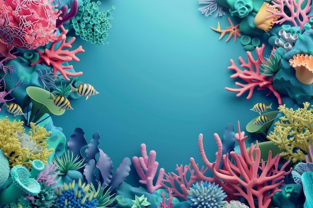 Uma cena subaquática colorida com um fundo azul