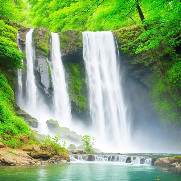 Uma cena tranquila da majestosa cachoeira na floresta gerada por IA