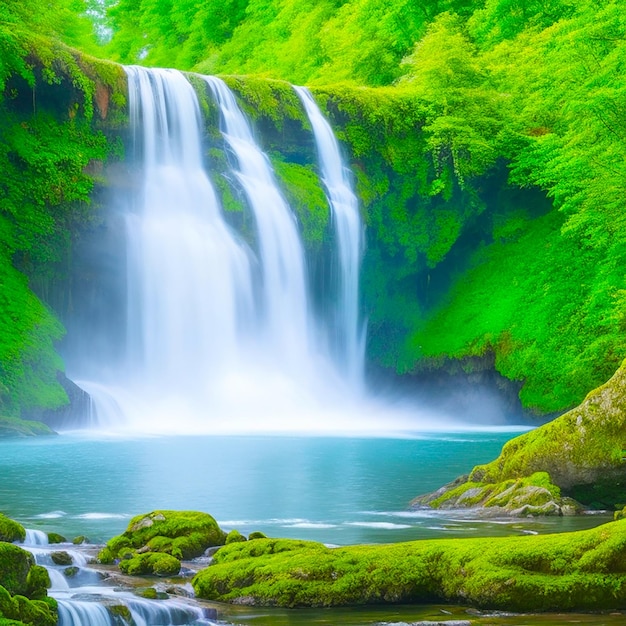 Foto uma cena tranquila da majestosa cachoeira na floresta gerada por ia