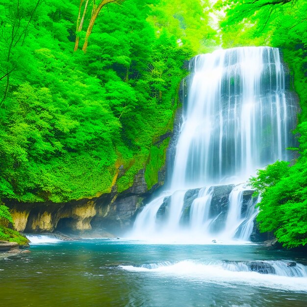 Uma cena tranquila da majestosa cachoeira na floresta gerada por IA