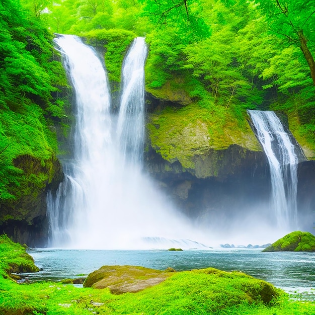 Uma cena tranquila da majestosa cachoeira na floresta gerada por IA