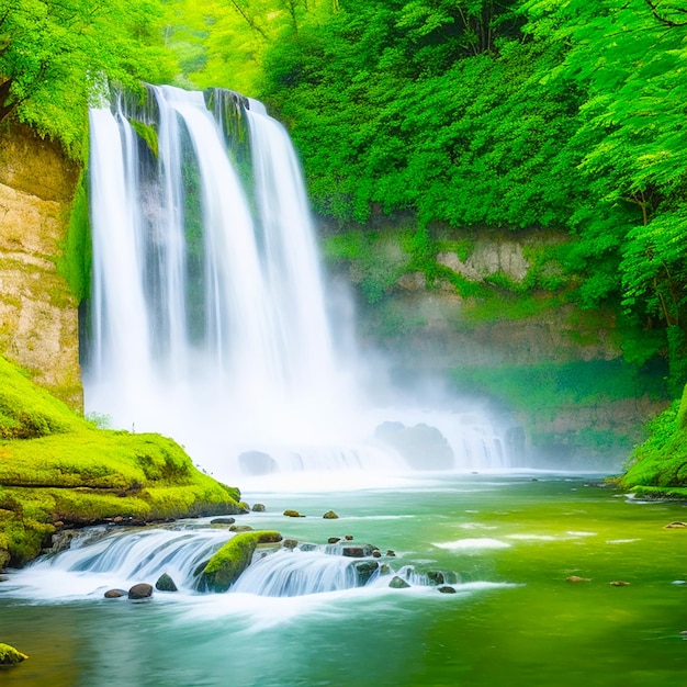 Uma cena tranquila da majestosa cachoeira na floresta gerada por IA