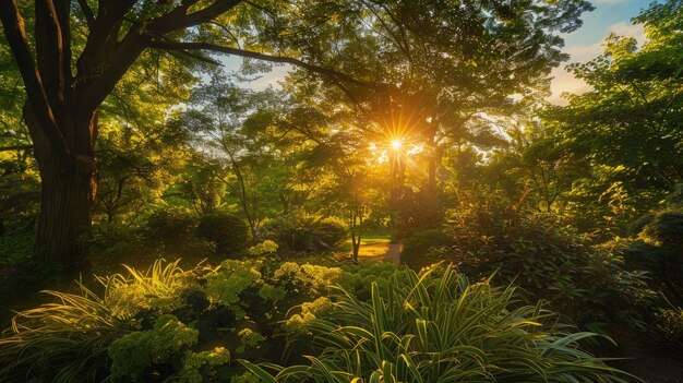 Uma cena tranquila da natureza banhada na luz dourada do solstício de verão