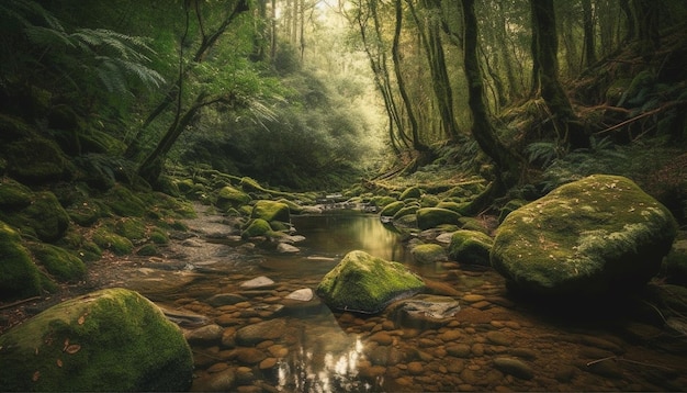 Uma cena tranquila de uma ravina úmida em uma floresta tropical gerada pela IA