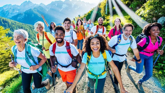 Uma cena vibrante e alegre de um grupo diversificado