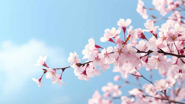 uma cerejeira em flor contra um céu azul claro