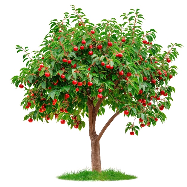 Uma cerejeira isolada em um fundo branco ou transparente um close de uma cerejeira com vermelho