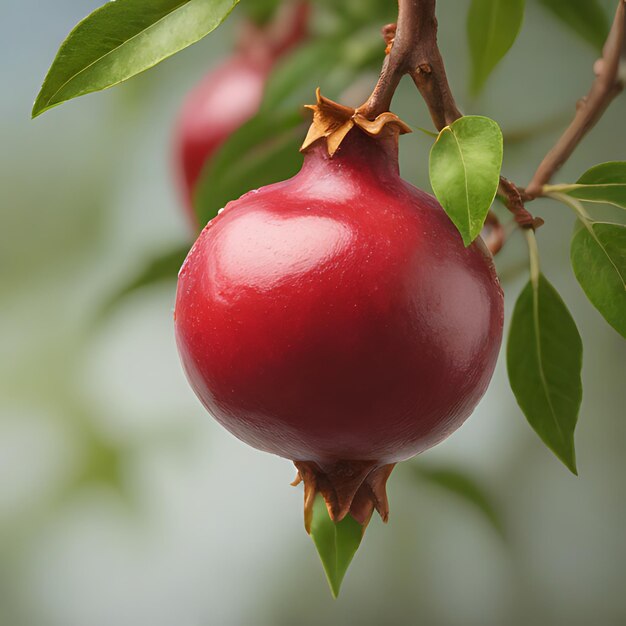 Foto uma cerejeira vermelha com folhas verdes e um fundo vermelho