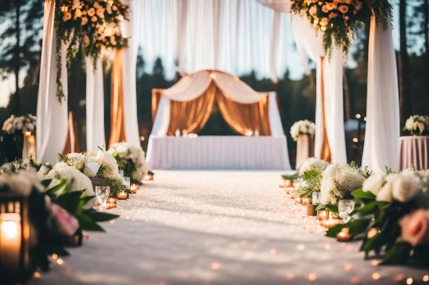 uma cerimônia de casamento com um carro preto estacionado no fundo