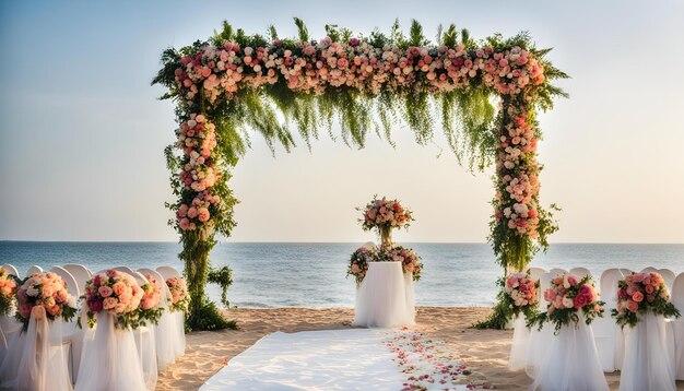 Foto uma cerimónia de casamento na praia.