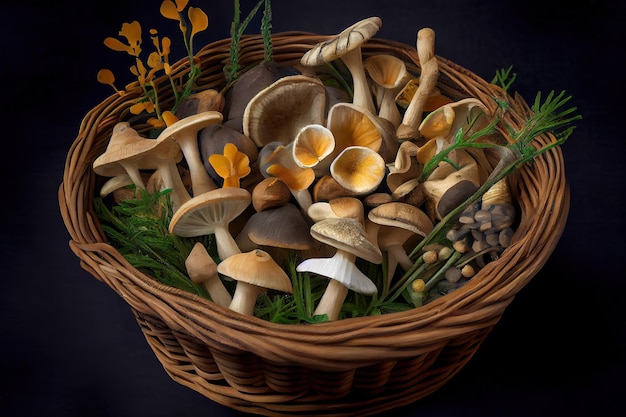 Uma cesta de cogumelos forrageados Generative Ai