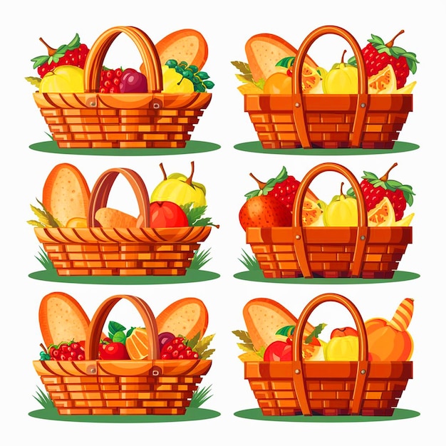 uma cesta de frutas e vegetais com uma foto de uma cesta de frutos
