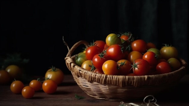 Uma cesta de tomates do jardim