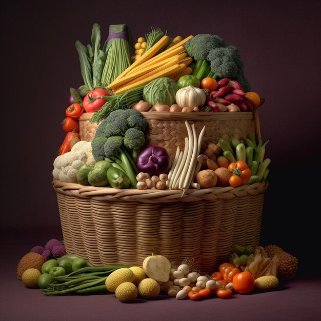 uma cesta de vegetais incluindo uma cesta de vegetais.