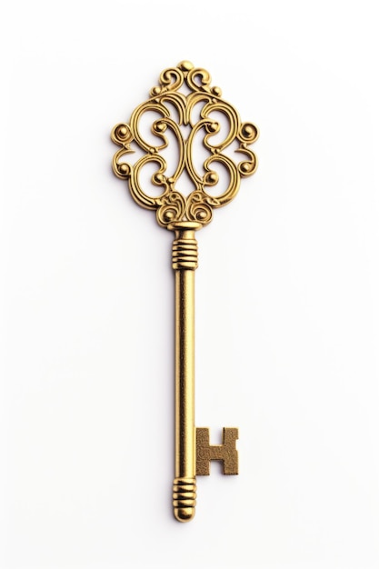 Foto uma chave dourada numa superfície branca.