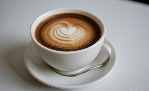 uma chávena de café com um coração na parte de cima