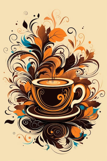 uma chávena de café com um desenho floral na parte superior