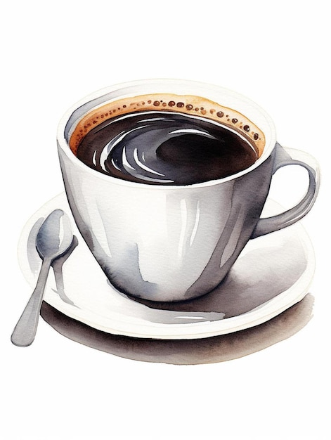 Uma chávena de café com uma colher num prato que diz "café".