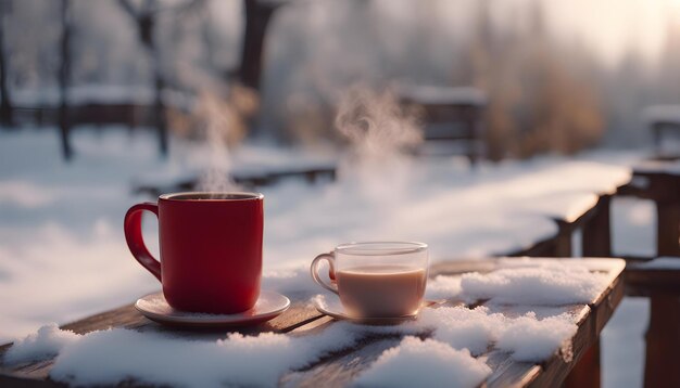 Foto uma chávena de café e uma chácara de café em uma mesa
