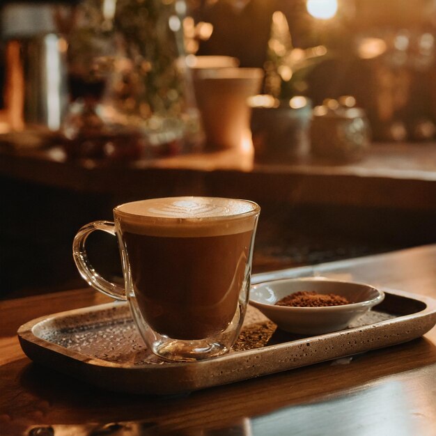 uma chávena de café em uma bandeja Ai Gerado