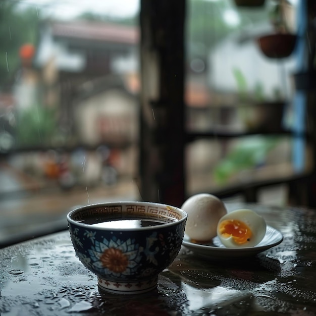 Foto uma chávena de chá e uma chácara de chá em uma mesa