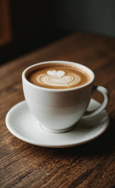 Foto uma chávena de latte com uma flor na parte superior