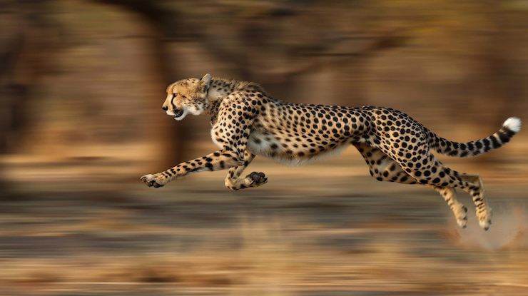 Foto uma chita correndo a toda velocidade pela savana