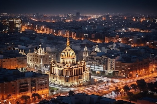 uma cidade à noite com uma cidade ao fundo