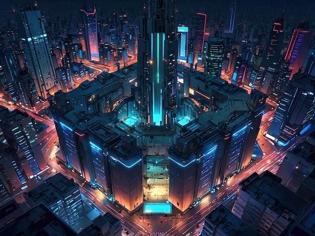Uma cidade à noite futurista
